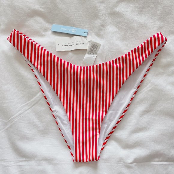 Cupshe bikini bottom high cut women's large Red & white stripe low rise NWT - Picture 2 of 14